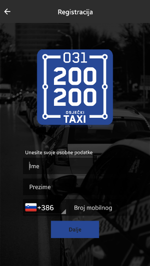 Osječki taxi – aplikacija za naručivanje Screenshot 1