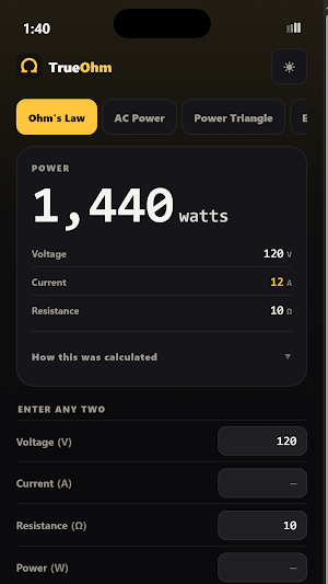 TrueOhm – Ohm's Law & Power Screenshot 3