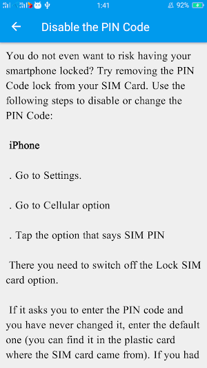 Guide for Remove Puk Code Screenshot 2