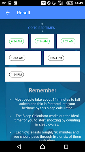 Sleepy-cycles Calculator Screenshot 1