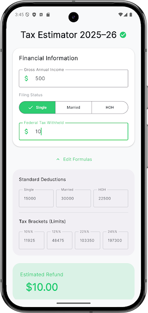 Tax Refund Estimator 2025–26 Screenshot 0