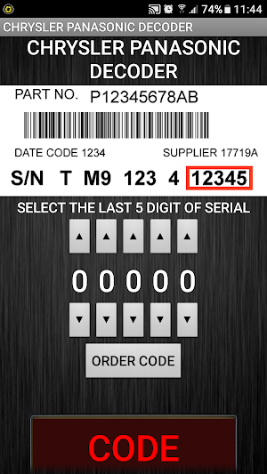 CHRYSLERPanasonic TM9-Serial Radio Code Decoder Screenshot 0