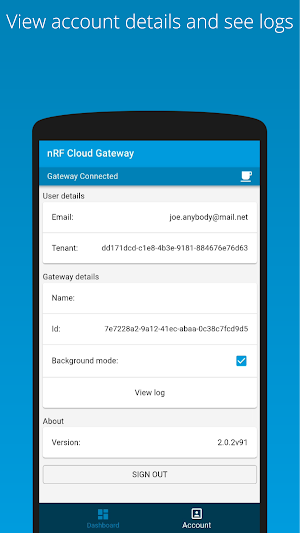nRF Cloud Gateway Screenshot 1