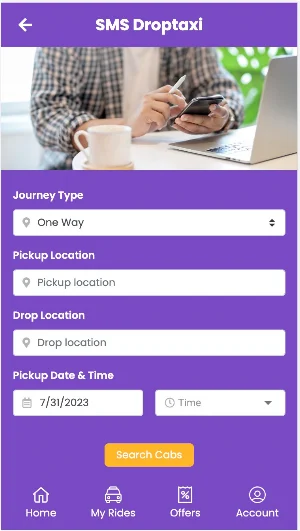 SMS DROP TAXI - BOOKING APP Screenshot 1