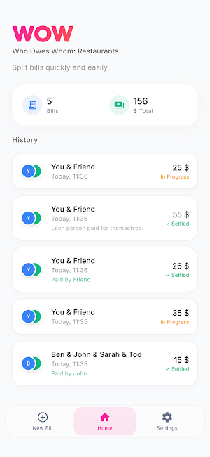 WOW: Who Owes Whom Restaurants Screenshot 0