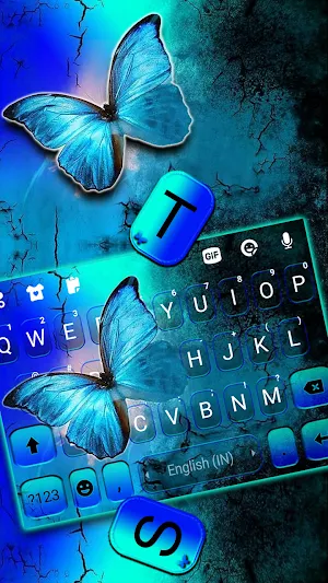 Neon Blue Butterfly Keyboard Background Screenshot 1