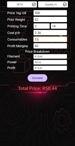 JD 3D Printing Calculator Screenshot 3