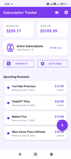 Subscription Tracker Manager Screenshot 0