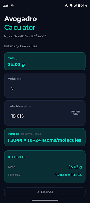 Avogadro Calculator Screenshot 2