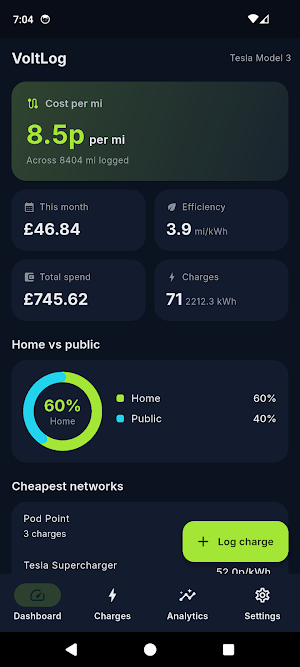 VoltLog: EV Charging Cost Log Screenshot 0
