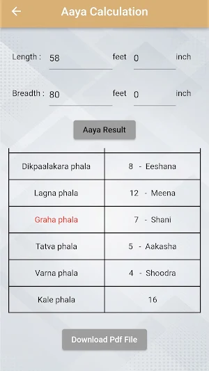 MK Vastu and Aaya Calculator Screenshot 3