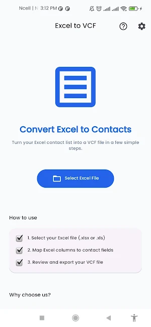 Excel to VCF & Contacts Screenshot 1