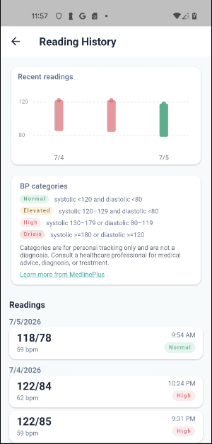 cHealth BP: Blood Pressure Screenshot 2