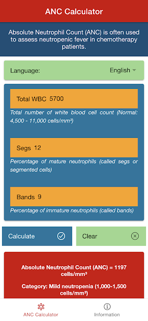 Absolute Neutrophil Count - Hematology Calculator Screenshot 0