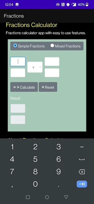 Fractions Calculator Screenshot 2