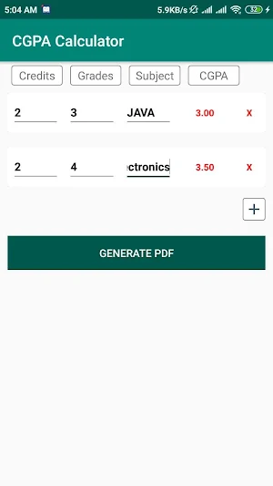 CGPA Calculator Screenshot 1