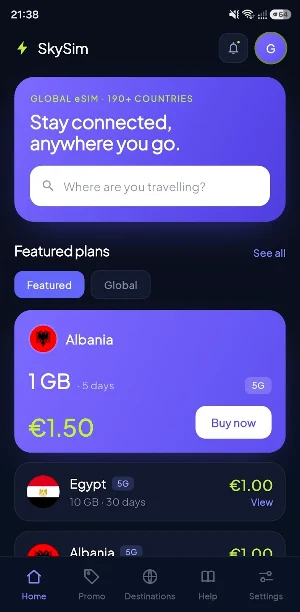 SkySim eSIM Screenshot 0