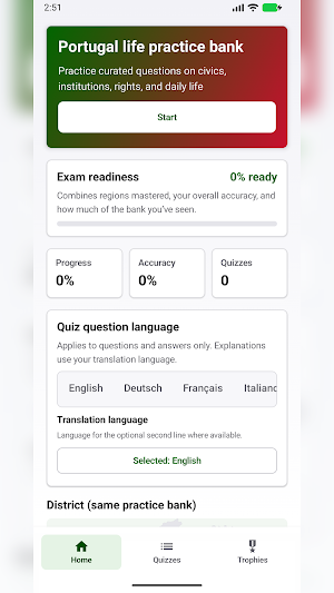 Portugal Citizenship Test Screenshot 0