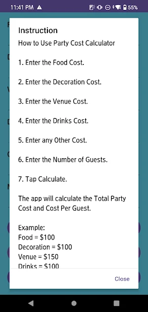 Party Cost Calculator Screenshot 2