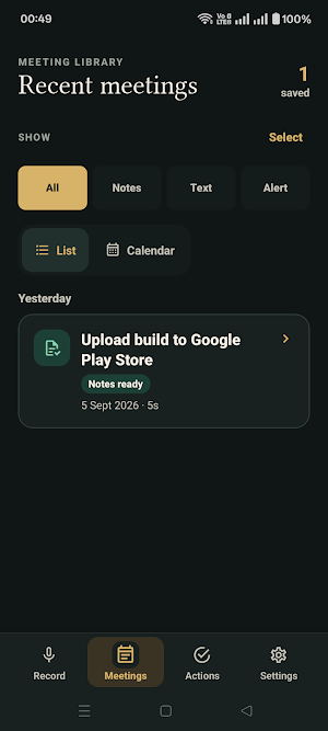 SourceNote: AI Meeting Notes Screenshot 1