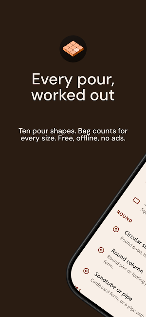 Concrete Calculator: Bags+Cost Screenshot 0