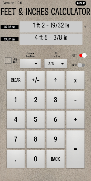 Feet & Inches Calculator Screenshot 0