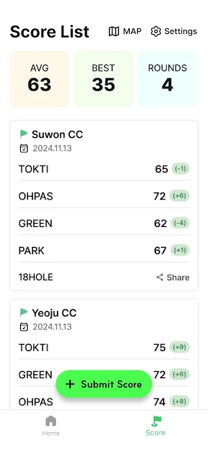Ohpas, Today Parkgolf Score Screenshot 2