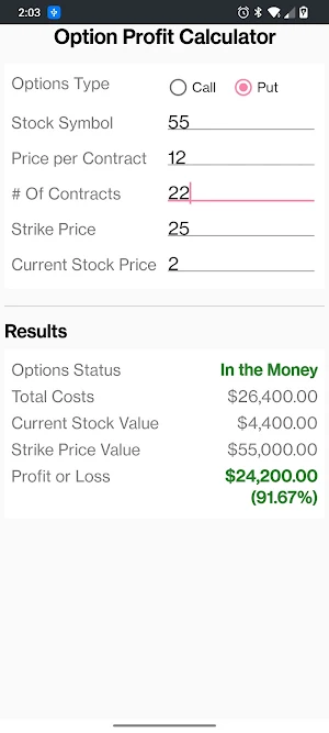 Options Profit Calculator Screenshot 1