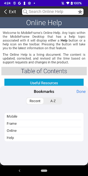 MobileFrame Online Help Screenshot 1