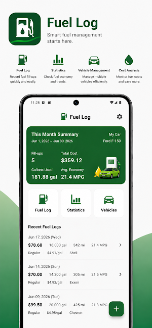 Fuel Log-MPG & Vehicle Manager Screenshot 1