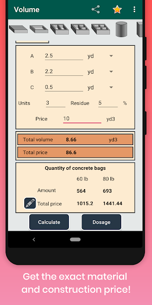 Concrete calculator in feet & meters - work budget Screenshot 2