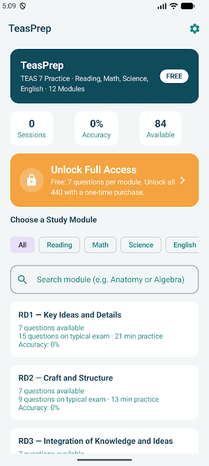 ATI TEAS 7 Practice Test 2026 Screenshot 0