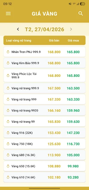 Giá vàng hôm nay Screenshot 3