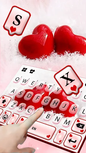 Red Hearts 3D Keyboard Background Screenshot 2