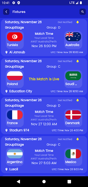 2022 Fixtures and Alerts - WC Screenshot 1