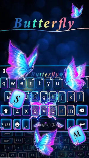 Neon Blue Pink Butterfly Keyboard Theme Screenshot 1