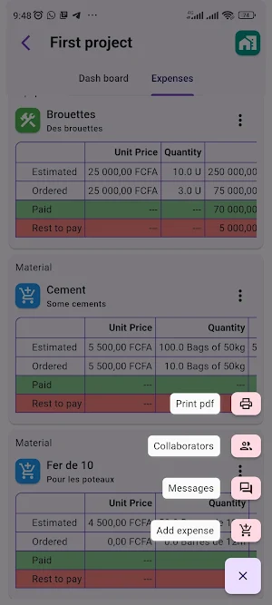 Projects Cost Tracking Screenshot 2