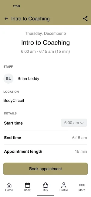 BodyCircuit Booking Screenshot 2