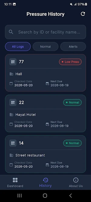 Extinguisher Pressure Log Screenshot 2