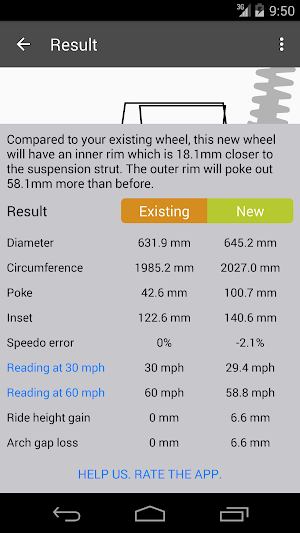 Tire Size Calculator Screenshot 2