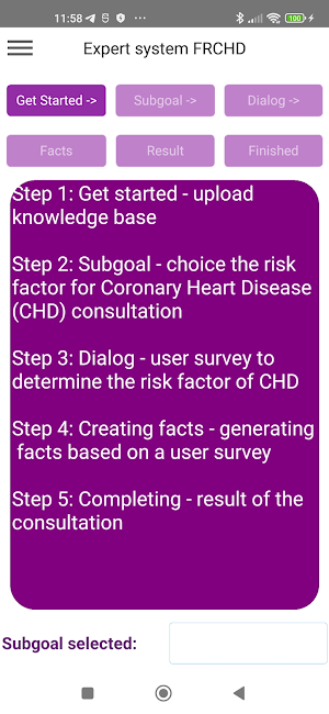 Expert system:risk factors CHD Screenshot 2