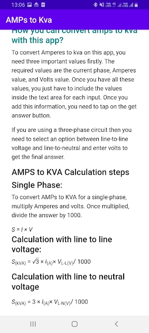 AMPs to Kva Converter Screenshot 2