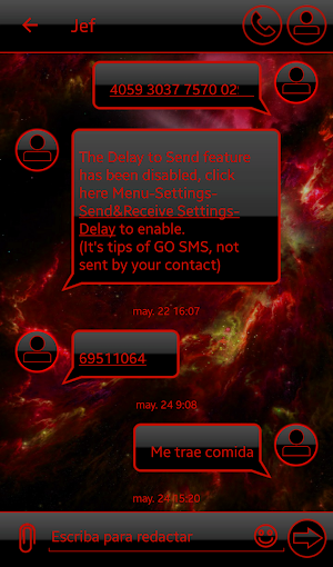 THEME GO SMS DARK SPACE RED Screenshot 0