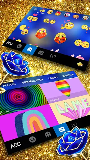 Gold Blue Rose Crystal Keyboard Theme Screenshot 3