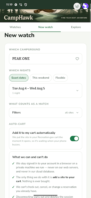 CampHawk: Campsite Alerts Screenshot 2
