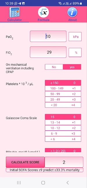 Sofa Score Calculator Screenshot 0