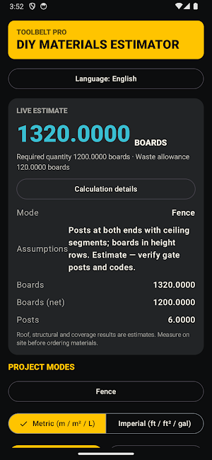 DIY Materials Estimator Screenshot 1
