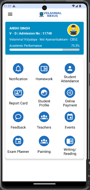 Velammal Nexus Parent App Screenshot 0