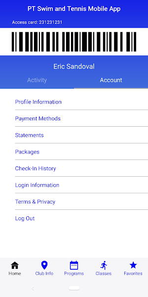 PT Swim and Tennis Mobile App Screenshot 2