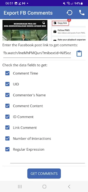 Export FB Comments Screenshot 1